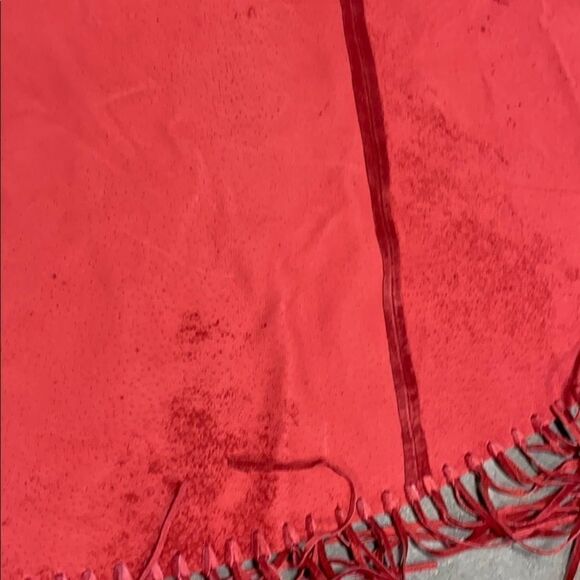 Central Falls Red Suede Fringed Cape Shawl - Picture 12 of 14